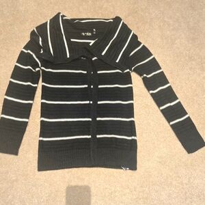 NWOT Mak B Modcloth Graphite Gray Striped Cardigan Sweater Wool Blend Size Large